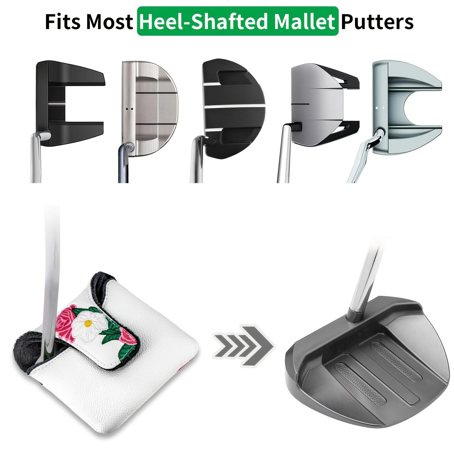 牡丹の花柄がデザインされた、磁石付きのPU製ゴルフパター用カ - Golf Putter のレビューと価格